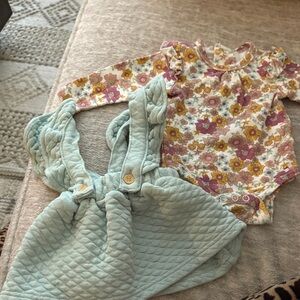 Floral Baby Onesie and Quilted Overall Set